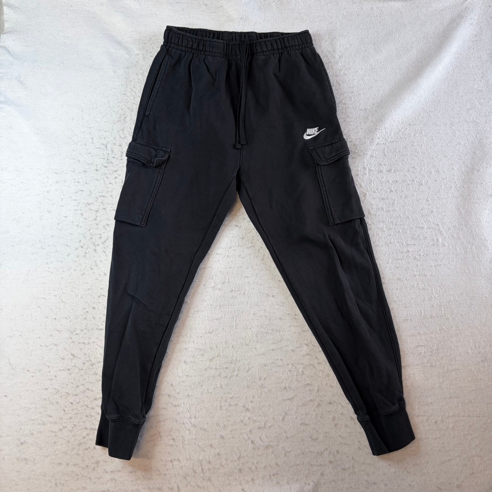 Nike Cargo Joggers Mens Small Black Fleece Drawstring Cuffed Sweatpants
